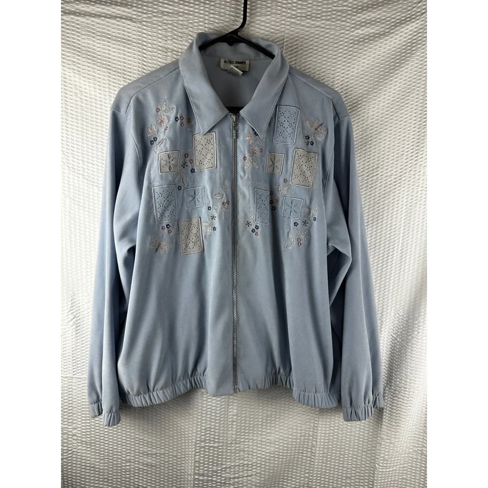 Womens Alfred Dunner Size 16 Petite Jacket‎ Powder Blue Embellished Grandmacore